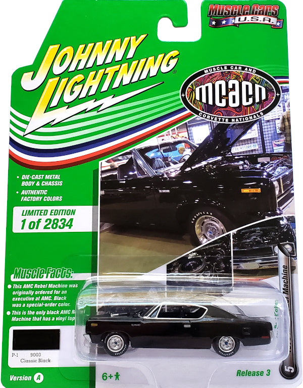 Johnny Lightning Classic Black 1970 AMC Rebel Machine Car Play Vehicle, Size: 1:64